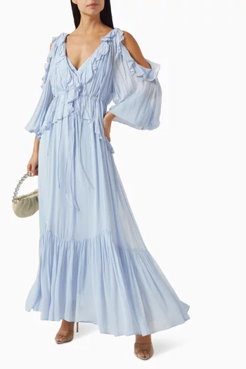 Blair Ruffle Drawstring Maxi Dress in Georgette