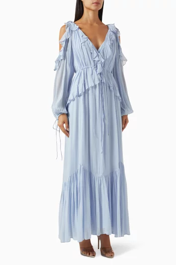 Blair Ruffle Drawstring Maxi Dress in Georgette
