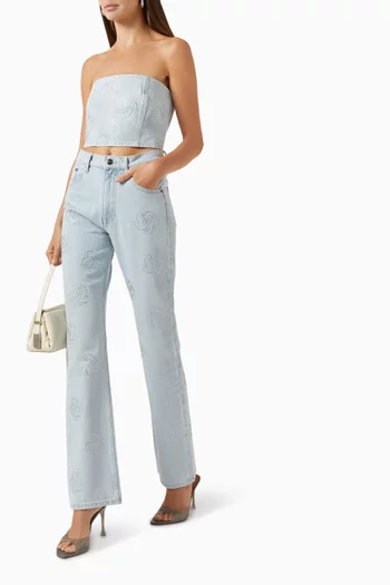 Studded Straight-leg Jeans in Washed Twill