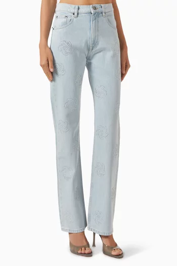 Studded Straight-leg Jeans in Washed Twill