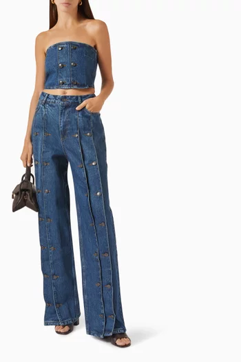 Button-detail Wide-leg Jeans in Denim