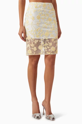 Flower Beads Pencil Midi Skirt