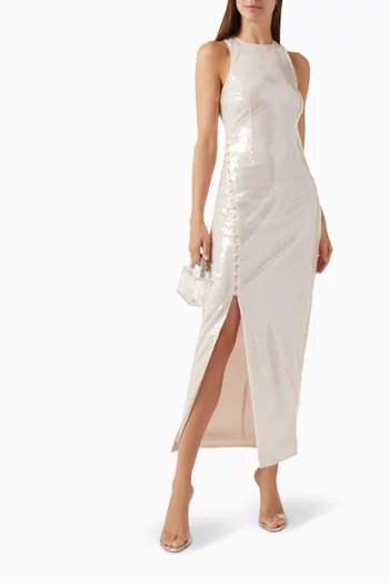 Sequinned Buttoned Maxi Dress
