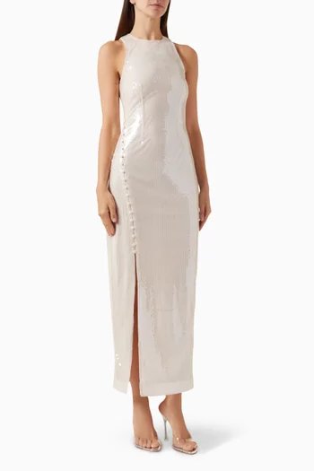 Sequinned Buttoned Maxi Dress