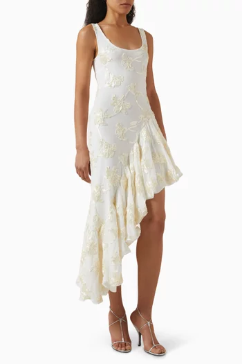 Flower Ruffle Dress in Mesh