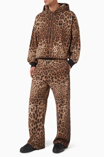 Leopard-print Hoodie in Cotton Jersey