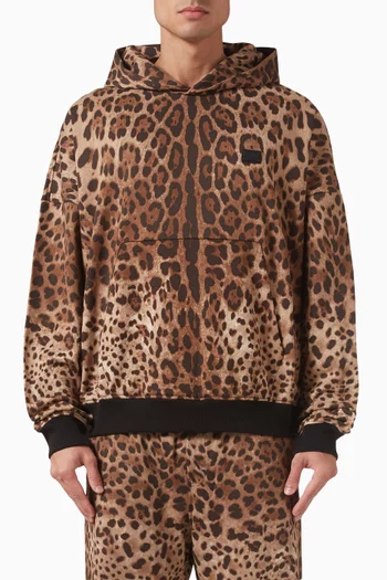 Leopard-print Hoodie in Cotton Jersey
