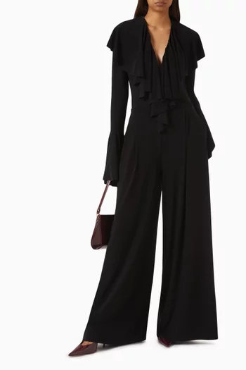 Deep V-neck Ruffled Bodysuit in Poly-lycra