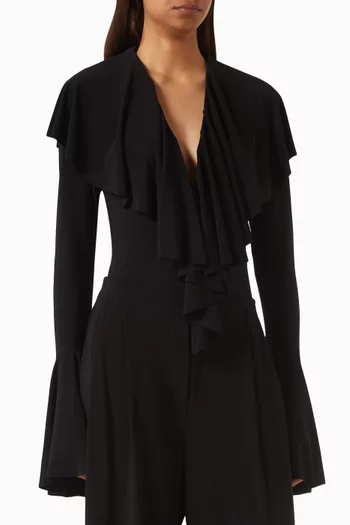 Deep V-neck Ruffled Bodysuit in Poly-lycra