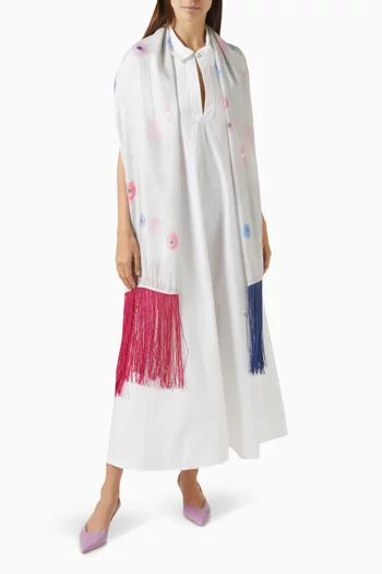 Floral-print Fringed Scarf in Silk-viscose