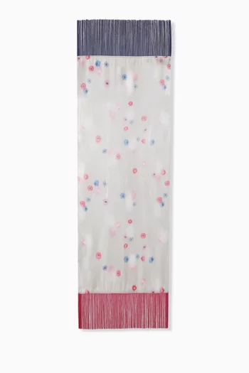 Floral-print Fringed Scarf in Silk-viscose