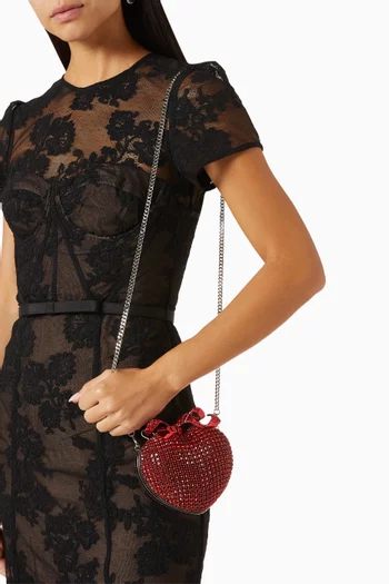 Crystal-embellished Heart Clutch Bag