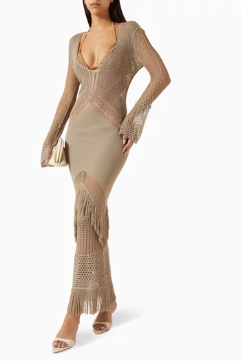 فستان البا طويل قماش شبكي منسوج