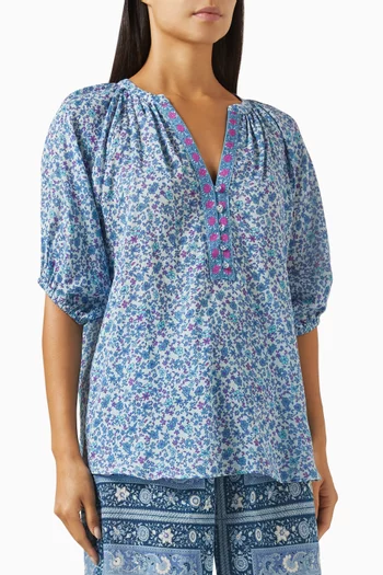 Love Jetty Short-sleeve Blouse in Cotton Crepe