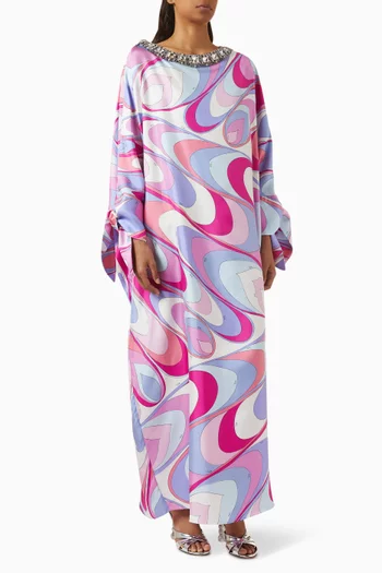 Onde-print Long Kaftan in Silk