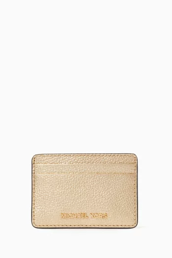 Jet Set Card Case in Metallic Pebbled Leather