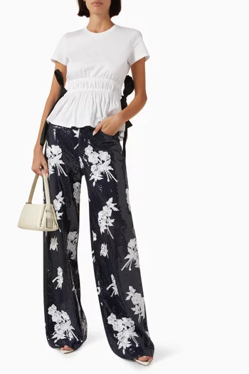 Sequin Boyfriend Pants in Linen-blend