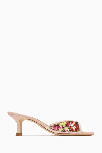 Brigitte 55 Wildflower Mule Sandals in Beaded Satin