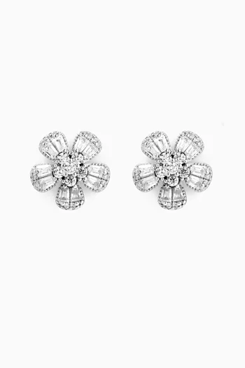 Flower Crystal Stud Earrings in 925 Sterling Silver