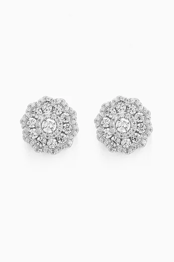 Ornate Crystal Stud Earrings in 925 Sterling Silver