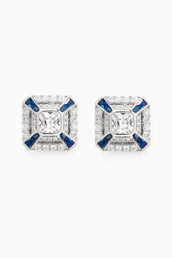 Sapphire Crystal Stud Earrings in 925 Sterling Silver