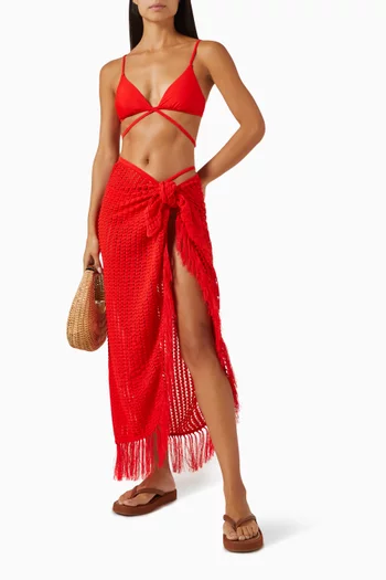 Thyri Fringe-trim Pareo in Stretch-knit