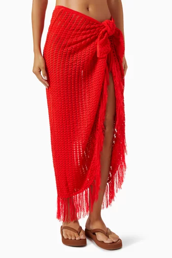 Thyri Fringe-trim Pareo in Stretch-knit