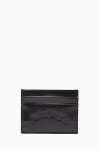 Curved Logo Card Holder in Shiny Leather