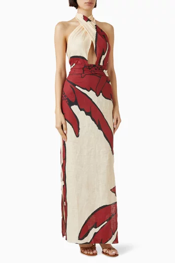Wonders of the Sea Maxi Dress in Linen