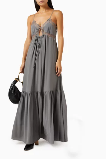 Lace-trim Maxi Dress in Silk Crêpe de Chine