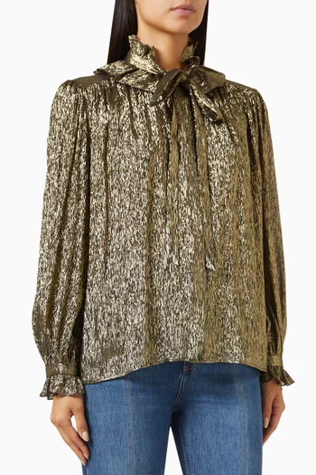 Fluid Tie-up Blouse in Silk Crêpon Lamé
