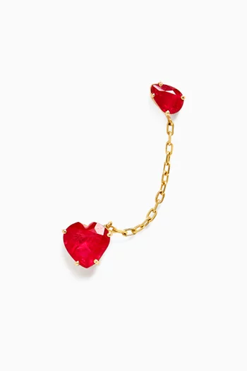 Heart & Pear-cut Ruby Chain Single Earring in 18kt Gold