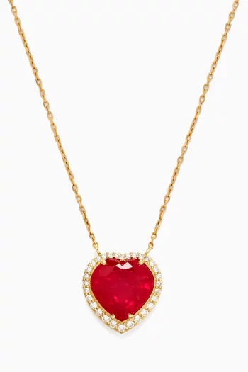Heart-cut Ruby & Pavé Diamond Necklace in 18kt Gold