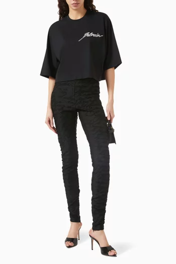 Crystal-embellished Cropped T-shirt in Cotton