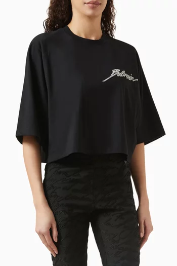 Crystal-embellished Cropped T-shirt in Cotton