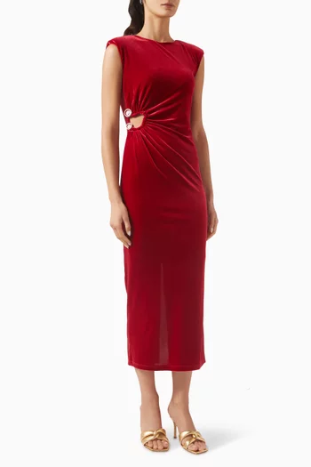 Ruched Midi Dress in Velvet