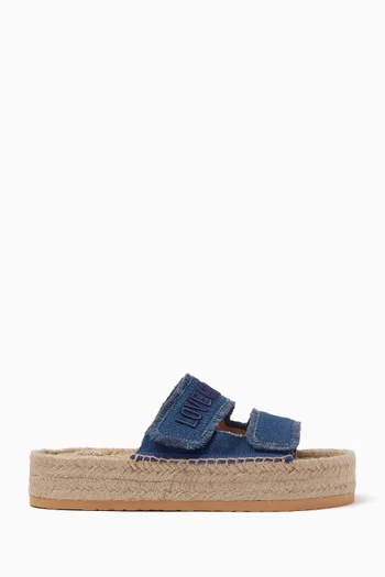 Logo-embroidered Flatform Sandals in Denim