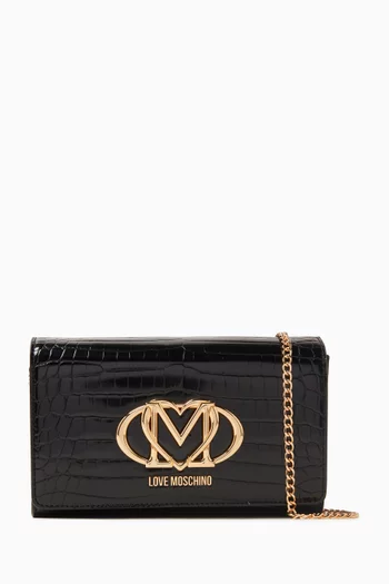 Logo Shoulder Bag in Faux Croc-embossed Leather