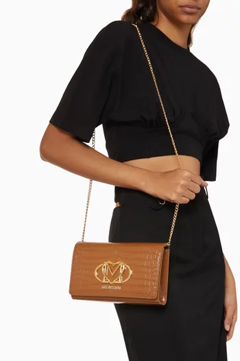 Logo Shoulder Bag in Faux Croc-embossed Leather