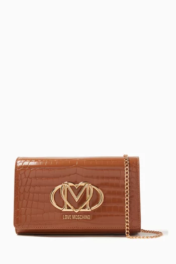 Logo Shoulder Bag in Faux Croc-embossed Leather