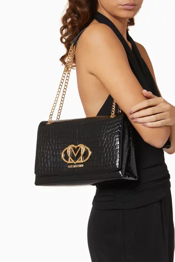 Small Shoulder Bag in Croc-embossed Faux Leather