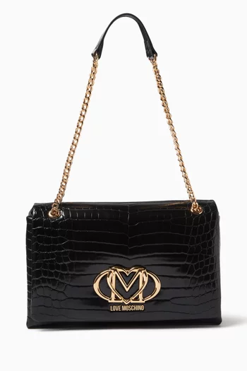 Small Shoulder Bag in Croc-embossed Faux Leather