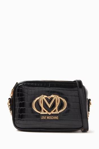 Small Crossbody Bag in Croc-embossed Faux Leather