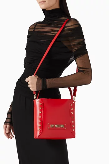 Studded Bucket Tote Bag in Faux Leather
