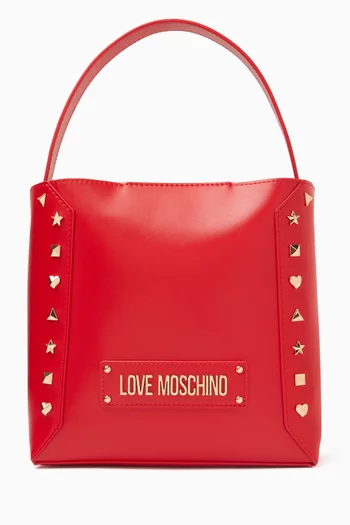 Studded Bucket Tote Bag in Faux Leather