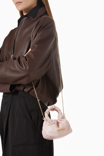 Small Ruched Top-handle Bag in Faux Leather