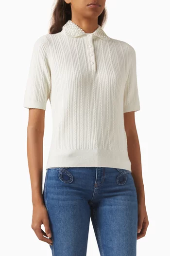 Embellished Polo Shirt in Wool Blend