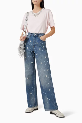 Embroidered Wide-Leg Jeans in Denim