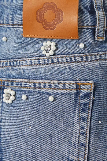 Bead-embellished Shorts in Denim