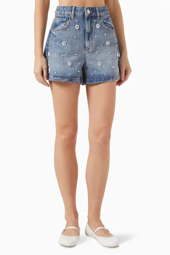 Bead-embellished Shorts in Denim